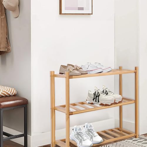 Akloya Small Shoe Rack, Multipurpose 3 Tier Shoe Organizers Rack,Small Bamboo Shelfs for Shoes Plants, Books, Living Room - Image 2
