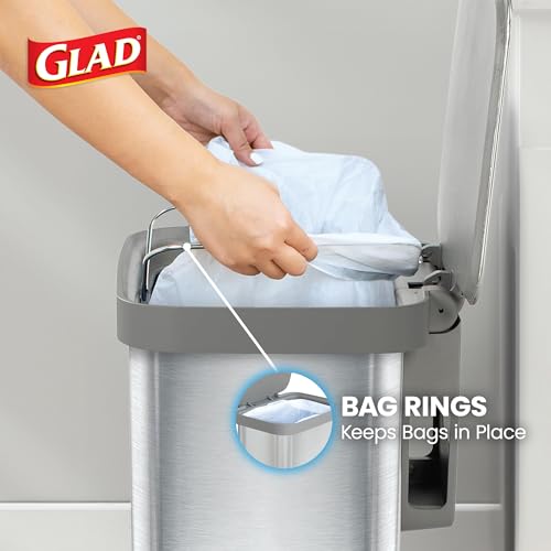 Image of Glad Stainless Steel Step Trash Can, Series 2 with Clorox Protection - Large Metal Kitchen Garbage Bin with Soft Close Lid, Foot Pedal and Waste Bag Roll Holder, 13 Gallon