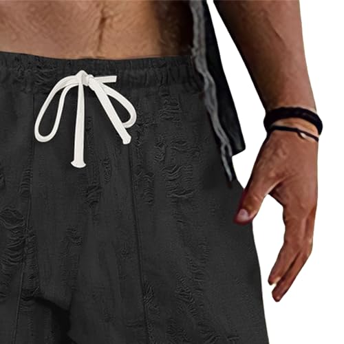 Mens Ripped Distressed Casual Pants, Loose Open Bottom, Drawstring Waist, Trendy Slacks for Men3