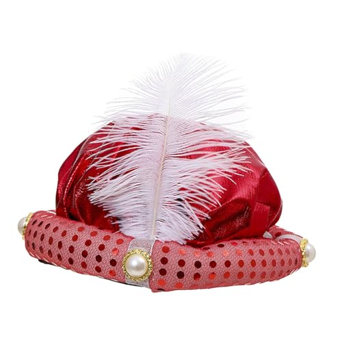 F Fityle Sombreros de Turbante de sultán Indio, Sombrero de Príncipe, árabe, Sombrero de sultán, envolturas para la Cabeza para Disfraces, Accesorios de, Rojo