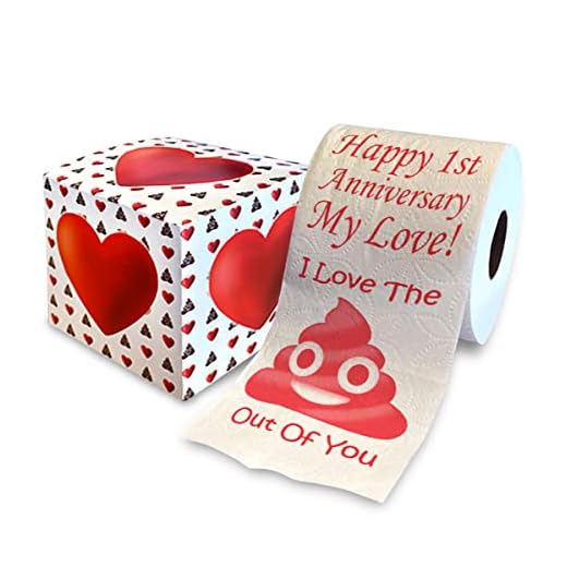 Printed TP Happy First Anniversary I Love The Poop Outta You Printed Toilet Paper Prank – Funny Novelty Gag Gift, 1st Year Anniversary for Boyfriend, Girlfriend, Wife, Husband - 500 Sheets