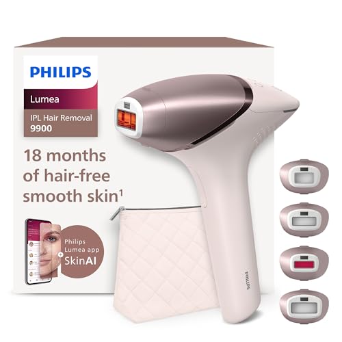 Philips Lumea Serie 9900, depiladora IPL con Inteligencia Artificial, tratamiento personalizado, 4 accesorios para el cuerpo, la cara, la zona del bikini y las axilas, con cable y sin cable, BRI951/00