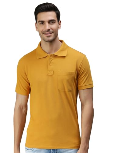 Image of Lux Cozi Men's T-Shirt with Chest Pocket | Polo T-Shirt for Man | Plain Casual Stylish | Half Sleeve| Cotton Blend Collar Polo T-Shirts for Men