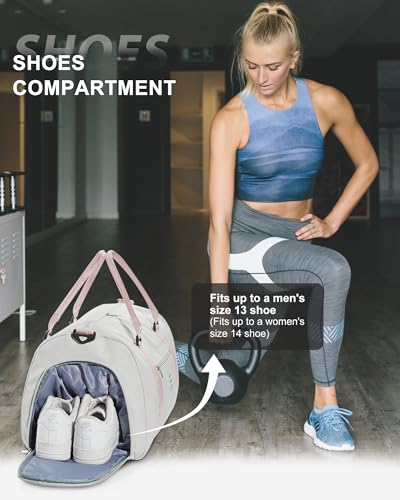 Image of Gym Bag Womens Mens with Shoes Compartment and Wet Pocket Travel Duffel Bag for Women for Plane Sport Gym Tote Bags Swimming Yoga Waterproof Weekend Overnight Carry on Bag Hospital Holdalls