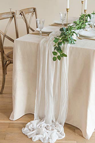 Ling's Moment 10Ft X 35" Wide Brilliant White Gauze Semi-Sheer Table Runner Cheesecloth Tablecloth For Wedding Party Bridal Shower Boho Table Decor #TOP1