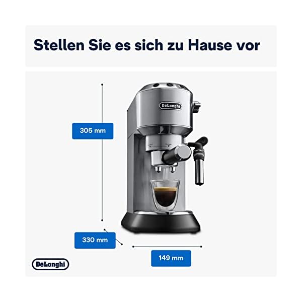 De'Longhi Dedica Style EC 685.M – Espresso Siebträgermaschine, Espressomaschine mit professionellem Milchaufschäumer, nur 15 cm breit, für Kaffeepulver oder ESE Pads, 1 l Wassertank, silber – Bild 7