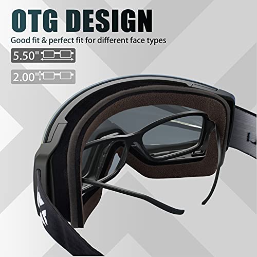 Image of MAXJULI Ski Goggles Men Women with Cover,OTG Snow Goggles with Magnetic Interchangeable Anti-Fog HD Lens UV Protection (Black Frame /Gray Lens)