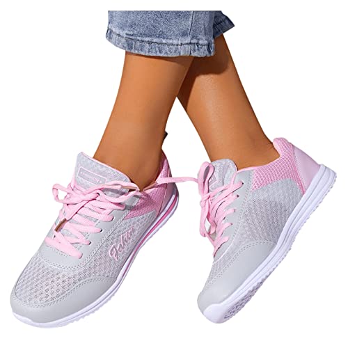 JLGY Zapatillas de correr para mujer, zapatillas de deporte con cordones, transpirables, para senderismo, trekking, planas, antideslizantes, para el tiempo libre, para el tiempo libre, de malla, para