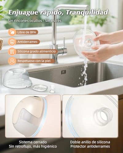 KISSBOBO K5 Sacaleches electricos doble,19 niveles 4 modos, 320mmHg fuerte potencia de succión sacaleches manos libres, indoloro saca leche materna electrico(Beige 2 Piezas) - imagen 7
