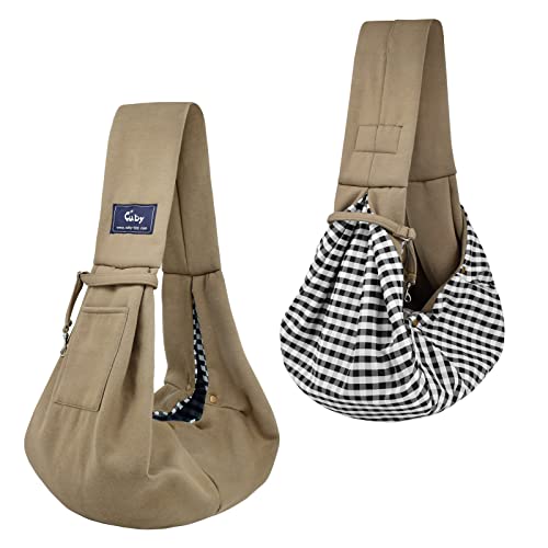 CUBY Pets Sling Carrier, Hands Free Reversible Breathable Cotton, Safe Travel Sling Bag Carriers for