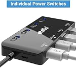 USB Hub, atolla 4-Port USB 3.0 Hub Splitter with 2 ft Extended Cable, Ultra Slim Data USB Extender with Individual Power Switches and LED