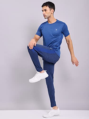 Image of TECHNOSPORT Men's Melange Slim Fit Techno Dry Trackpants Drawstring 2-Pocket Polyester Joggers for Gym Running Workout UPF50+ Anti Odour