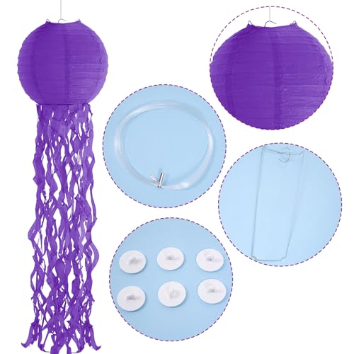 Image of Set of 6 Hanging Jellyfish Paper Lanterns Blue Jellyfish Decor for The Sea Ocean Party, Mermaid Birthday Decoration, Baby Shower, Nautical Events(Multi-Color)
