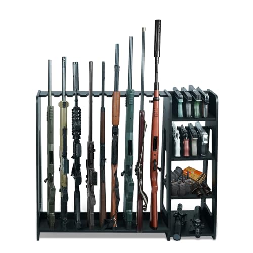 Semohop Gun Racks,Wooden Rifle Racks with Pistol Rack, Floor Standing Shotgun Rack Indoor, Gun Display Rack for Home Garage Gun Storage - Holds up to 9 Long Guns and 8 Handguns by Semohop - Used condition - US$59.98