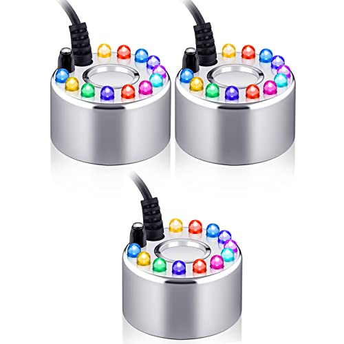 3 Pcs Halloween Mist Maker Fogger Small Ultrasonic Fog Machine Fountain Mister Fogger Water Garden Pond Foggers Air Humidifier with 12 LED Light Flashes for Halloween
