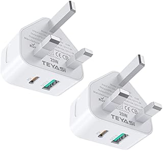 USB C Plug Fast Charge, 20W USB Type C and USB Wall Charging Plug Adapter UK for iPhone 14/14 Pro/14 Pro Max/13/13 Pro/13 Pro Max/12/12 Pro/12 Pro Max/SE 2020/11/11 Pro,iPad,Samsung (2 pack)