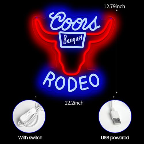 Image of Cowboy Neon sign Rodeo Neon Signs for Wall Decor Blue Western Bar Rodeo LED Signs for Wall Decor Cowboy Neon Sign Man Cave Blue Cow Skull Light, Sign Busch, Crs Bull Led Wall Decor Applicable to Bar Beer Club Pub Bistro.
