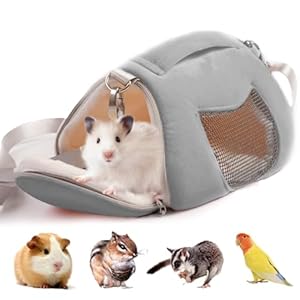 Hamster Carrier Bag Guinea Pig Carrier, Portable Outdoor Travel Handbag with Adjustable Single Shoulder Strap for Small Animal Sugar Glider Hedgehog Flying Squirrel Rat (Grey)