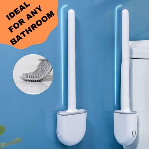 Zenhof Toilet Brush & Holder - Wall Mounted Toilet Brush Set and Silicone Toilet brush With Holder - Toilet Cleaner Brush & Silicon Toilet Brush and Holder (White, 1 Pack)