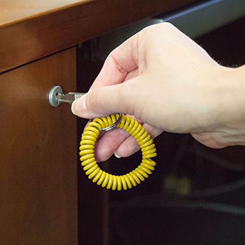 Image of Lucky Line 2 inch Spiral Wrist Coil with Steel Key Ring, Flexible Wrist Band Key Chain Bracelet, Stretches to 12 inch, Yellow, 1 PK (410801)