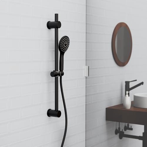 Schütte 64916 Raven Duschstange und Handbrause | Duschbrause mit 3-Fach verstellbarem Duschkopf | Brauseset mit Duschsäule | Regendusche Duschpaneel mit Schlauch | Schwarz
