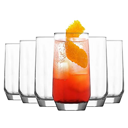 LAV 12x Clear 385ml Diamond Highball Glasses - Tall Hi Ball Glass Water Gin Juice Cocktail Drinking Glassware Tumblers Set