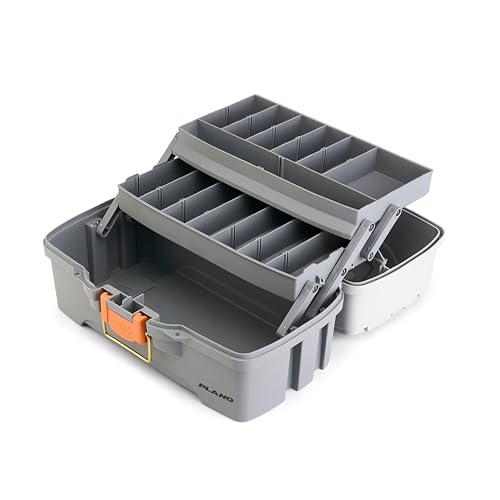 Image of Plano Two-Tray Tackle Box, Light Grey /Dark Grey, Rust-Proof Brass Latch, Top-Access Tray with Deep Storage, Made in the USA, Portable Fishing Gear Storage Organizer