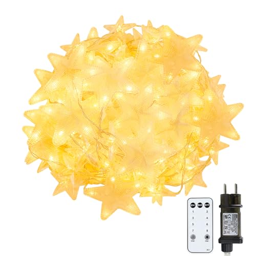 Led Guirlande Lumineuse Etoiles, 2mx1.5m Rideau Étoilé Associable Rideau Lumineux Led Exterieur, 80 Étoiles 144 LED 8 Modi Etanche IP44 Basse Tension Noël pour Fête Noël Jardin Blanc Chaud