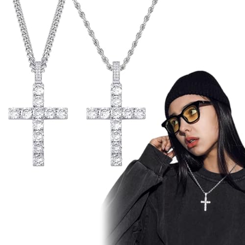 Collana Cross: Collana con ciondolo a croce ispirata all'hip-hop, Simboleggia la fede, la libertà, la felicità e la protezione, rendendola un accessorio prezioso per ogni occasione