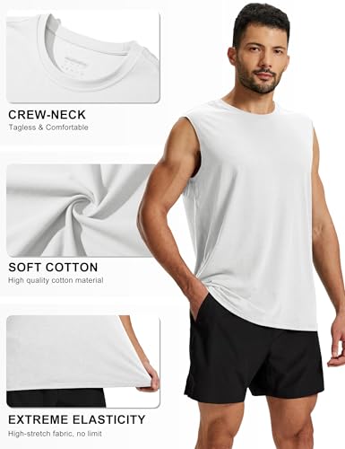 TACVASEN Ärmelloses Shirt Herren Baumwoll Fitness Tanktop Slim Fit Achselshirt UPF 50+ Outdoor Atmungsaktives Weiß M 6