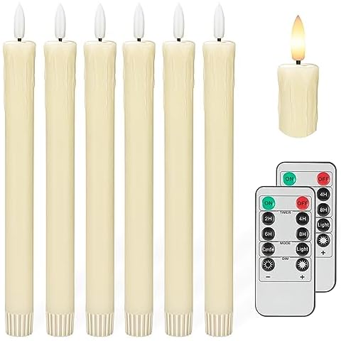 AFINETH Flameless Taper Candles with 3D Wick, Dripless Real Wax LED Candles with 2 Remote and Timer Old Cover
