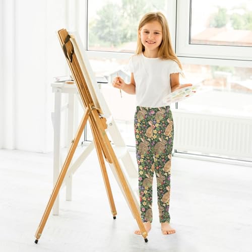 ALAZA Girls' Leggings Children's Yoga Pants Skinny Printed Dance Rabbit Green Flower Comfortable 4T4