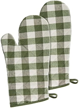 Buffalo Check Oven Mitts, 2 Pack, Sage - 7" x 13" - Quilted Pot Holders are Heat Resistant, Machine Washable & Stain Repellant - Non-Slip for Cooking, Baking & Grilling by Achim Home Decor