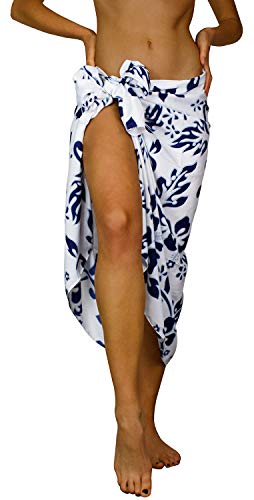 Funky Pareo Sarong Camisola Encubrimiento Hawaiano, Hibiscus, Azul Marino Blanca, Grande Cover