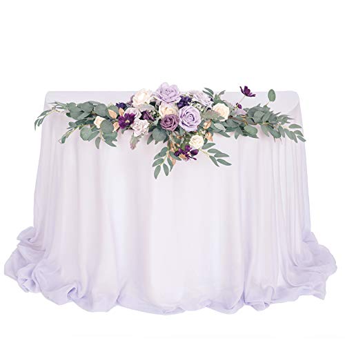 Ling s moment Lilac Artificial Large Flower Swag Floral Arrangement Centerpiece (Tablecloth Included) for Wedding Sweetheart HeadTable Decorations