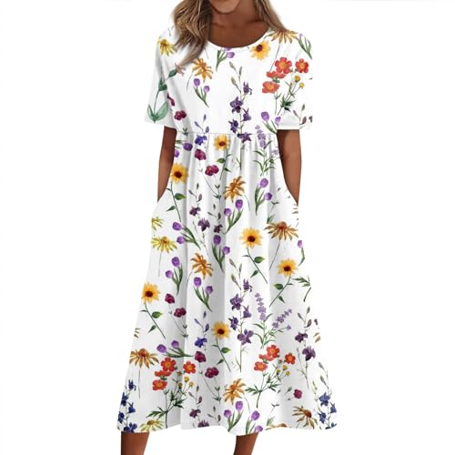 Strandkleid Damen Lang Große Größen Blusenkleid Sommer Boho-Kleid A Linien Lange Sommerkleider Partykleid Strandkleider T Shirt Kleid Leichte...