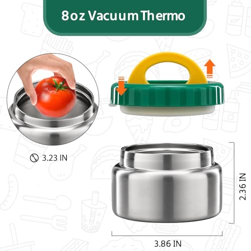 Image of MAISON HUIS 8oz Soup Thermo Wide Mouth Vacuum Insulated Thermo Jar, Leak Proof Stainless Steel Food Container for Hot&Cold Food Kids Lunch Soup for School Travel (Green)
