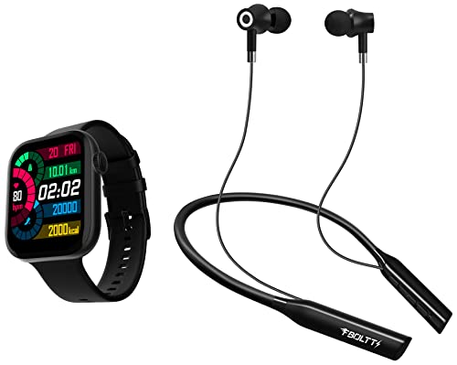 Image of Fire-Boltt Ring 3 Smart Watch 1.8 Biggest Display with Advanced Bluetooth Calling Chip & Games, SpO2, Heart Rate Monitoring & BN1400 Bluetooth Wireless in Ear Earphones with Mic (Black)