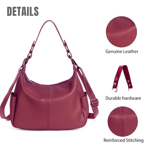 Image of Leather Purse for Women, Burgundy Hobo Bag, Stylish Ladies Handbag for Everyday