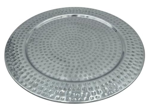 Meinposten Dekoteller XXL, 45 cm Durchmesser, Hammerschlag-Design, Silber,...