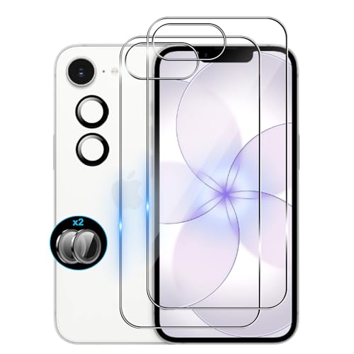 Wookfiss Arrière Verre Trempé(2)+Caméra Arrière Protecteur(2) pour iPhone 16e/iPhone 17e Arrière Film Protection d’écran, sans Bulles, 9H Dureté,...