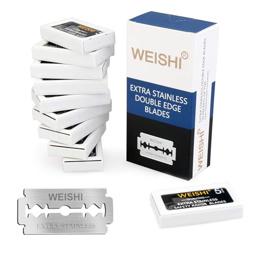 WEISHI 50Count Single Edge Razor Blades- Double Edge Safety Razor Extra Stainless Blades -Men's Safety for Shaving