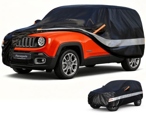 Image of 10 Layers SUV Car Cover Custom Fit for Jeep Renegade (2014-2026), Waterproof All Weather for Automobiles, Outdoor Full Cover Sun Dust Rain Protection with Cotton. Black