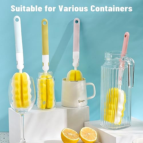 Image of INVODA Bottle Brush 4Pack Long Handle Cup Cleaner Brush Whit Straw Brushes 4Pack Sponge Bottle Scrubber Detachable Handle Cup Cleaning Brush for Baby Bottle Clean Mugs (4 PCS+Straw Brushes 4PCS)