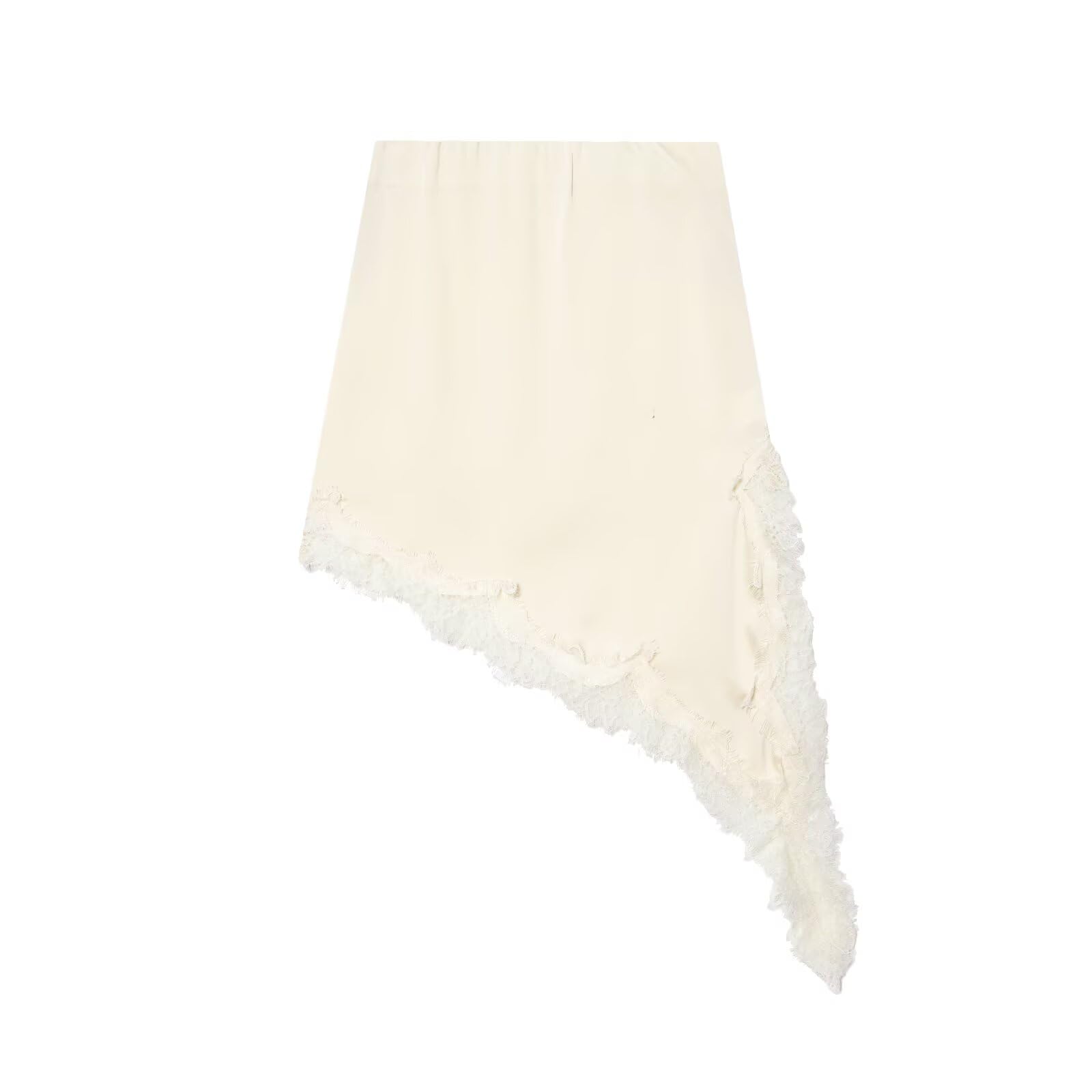 Womens Elegant Mid-Waist Asymmetric Skirt with Lace Trim Side Zip Closure Flowy Bottom