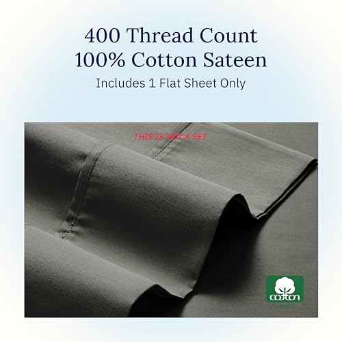 California Design Den Flat King Sheet Only - Soft 400 Thread Count Sateen, Natural 100% Cotton King Flat Sheets Only, Breathable, Durable and Cooling - Grey