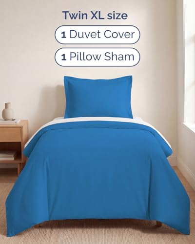 Image of Duvet Cover Twin /Twin XL Size Set - Extra Soft Twin /Twin XL Duvet Cover 68 inch x 90 inch with 1 Pillow Sham for Women, Men, Kids & Teens - Comfy, Easy-Care & Fade Free w / Zipper Closures & Ties (Royal Blue)