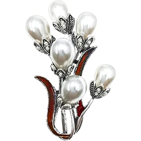 Bijoux De Ja Rhodium-Plated Rhinestone Crystal Women Broach Brooch Pin, M, Faux Pearl Rhinestone enamel, no gemstone Cover