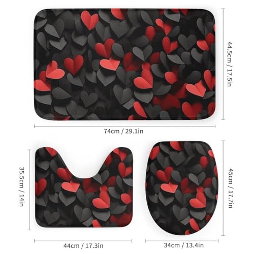 Housse de toilette et tapis de douche cœur imperméable 4 pièces