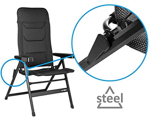 Brunner Rebel Pro (S-M-L) Sedia Pieghevole Da Campeggio, Giardino, Terrazzo In Alluminio, Regolabile In 5 Posizioni, Con Portata Fino A 150 Kg, Schienale Alto, Nero O Blu - 10